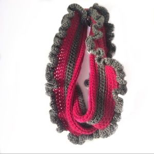 Hand crocheted pink and grey infinity scarf